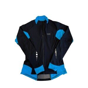 GORE WINDSTOPPER Running Jacket Men’s Small Black Blue Soft Shell Full Zip